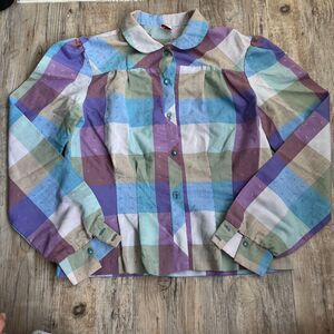 Spare Parts Button Up Women's M Plaid Cottage Core Retro Vintage Blue Purple